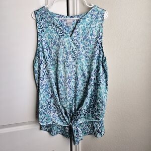 Blue Teal Tie-Front Sleeveless Top